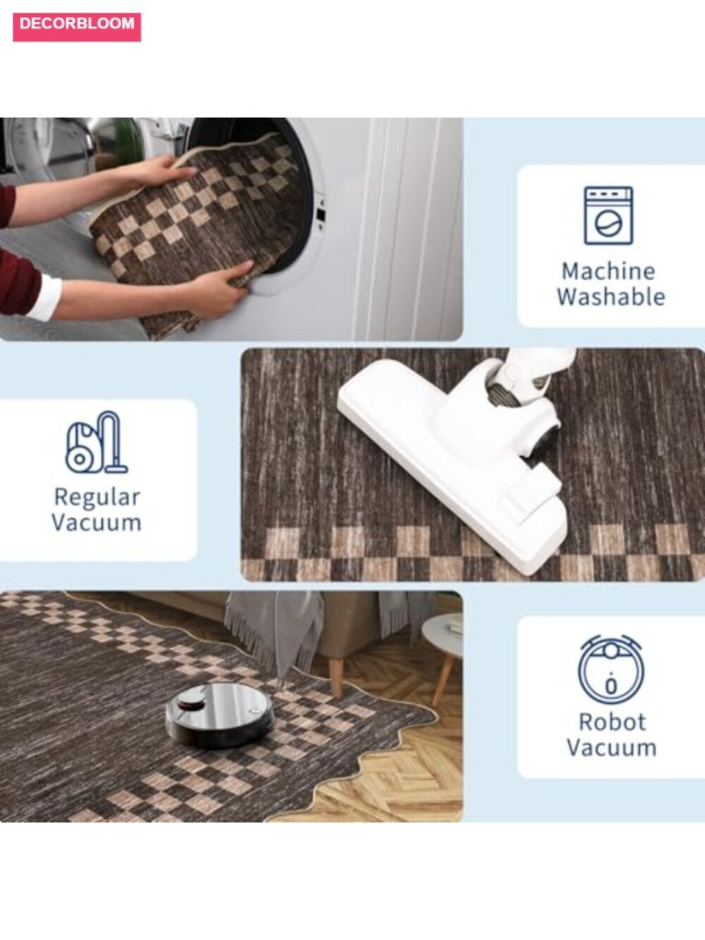 8x10 Washable Low Pile Polyester Area Rug with Scalloped Edge, Non Slip Stain - Picture 5 of 6